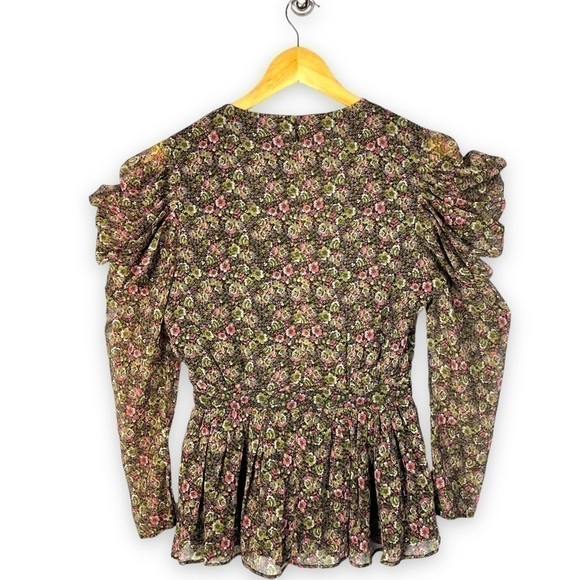 Walter Baker Rita Wrap Effect Georgette Peplum Top, Multicolor Floral, Size S - Picture 11 of 11